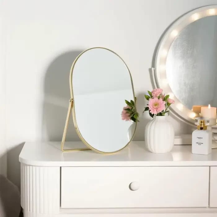Miroir cosmétique portable pliable ovale de style INS pour chambre