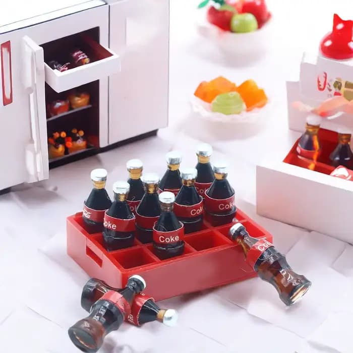 Mini bouteilles de Cola miniatures pour maison de poupée, plateau de boissons, boîte de rangement, Kits de modèles de cuisine, scène de jeu alimentaire, accessoire de décoration, 13 pièces/ensemble