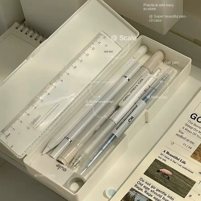 Boîte à crayons en plastique solide, boîte de rangement de bureau, conteneur de papeterie, étui à stylos, sac à crayons étudiant, poudres à stylos