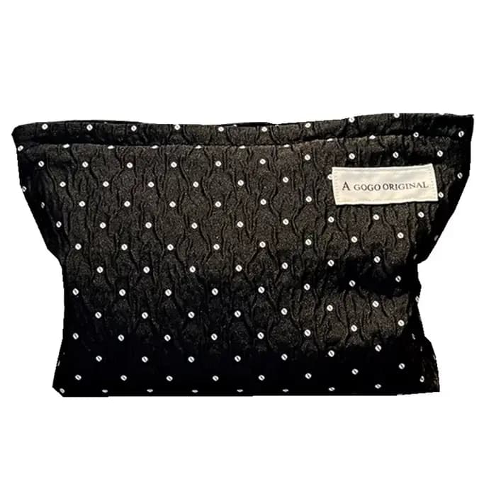 Trousse de maquillage à pois avec fermeture éclair en perles