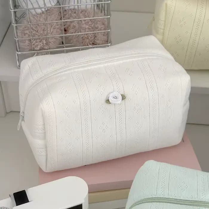 Trousse de maquillage florale avec nœud en dentelle pour femmes