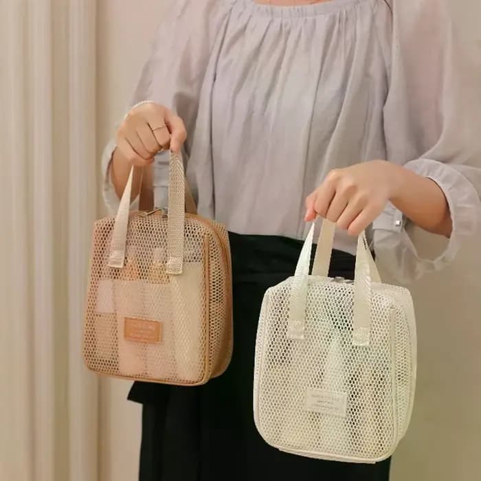 Sac de rangement de maquillage et de toilette en maille