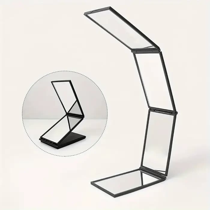 Miroir multi-angles à 3 volets et 4 couches – Design portable de style dessin animé pour salle de bain