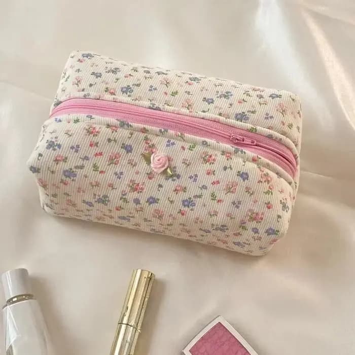 Trousse de maquillage florale matelassurera avec fermeture éclair