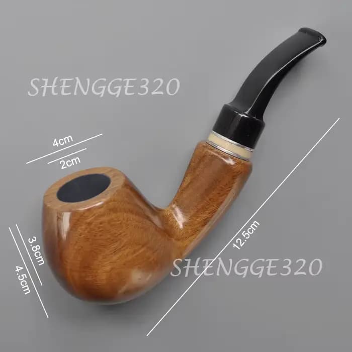 Pipe à tabac en bois de santal vert, lisse, avec tige coudée, enduit de laque