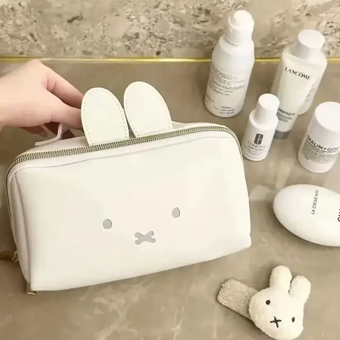 Kawaii Miffy mignon sac de maquillage multi fonctionnel Portable dessin animé lapin forme toilette haute capacité sac de rangement fille cadeau
