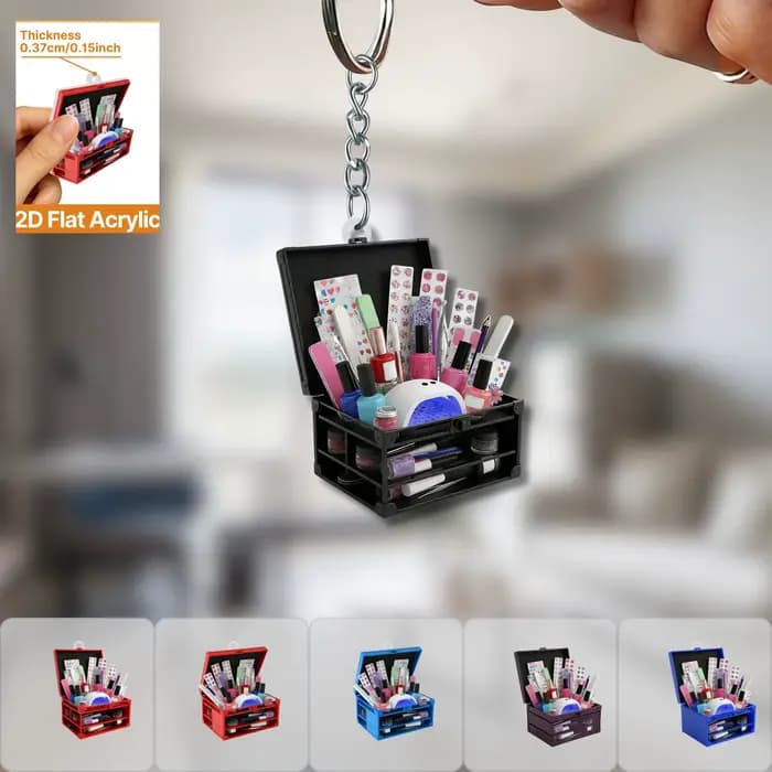 Kit de manucure 2D en acrylique plat, accessoire charmant pour les techniciennes en ongles et les amateurs de beauté, à porter dans les sacs à dos, sur les clés ou comme rétroviseur de voiture