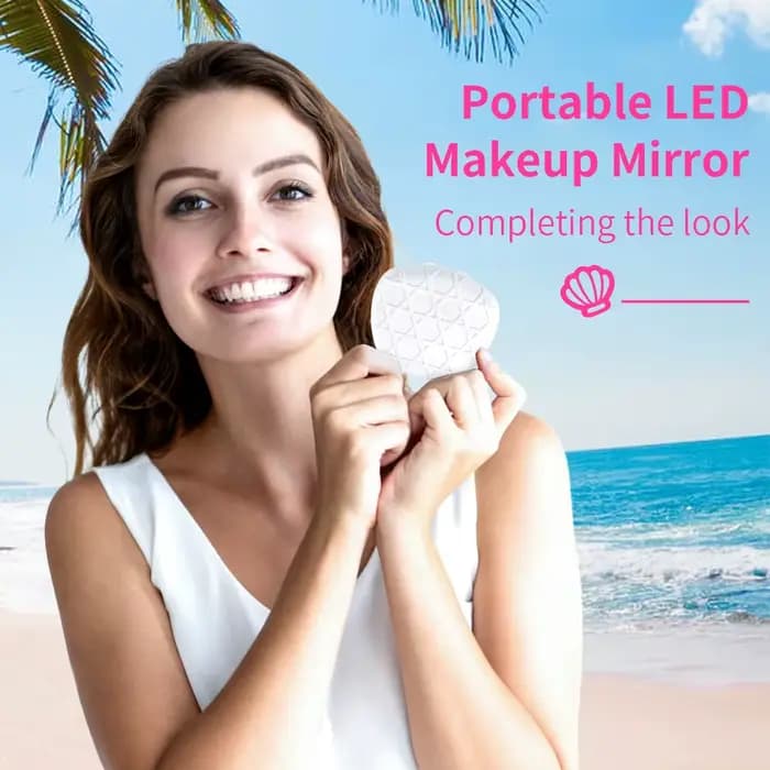 Miroir de maquillage en forme de coquille avec lumières LED