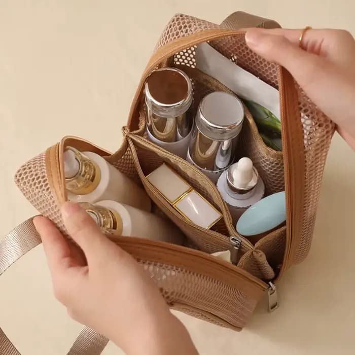 Sac de rangement en maille pour maquillage et articles de toilette