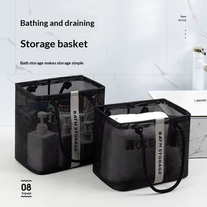 Trousse de toilette en maille avec trous de drainage – Organisateur de douche portable pour hommes et femmes
