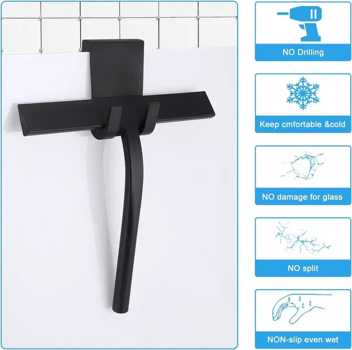 Raclette de douche en silicone pour portes de douche, parois de douche, miroirs, vitres de voiture et nettoyage de vitres