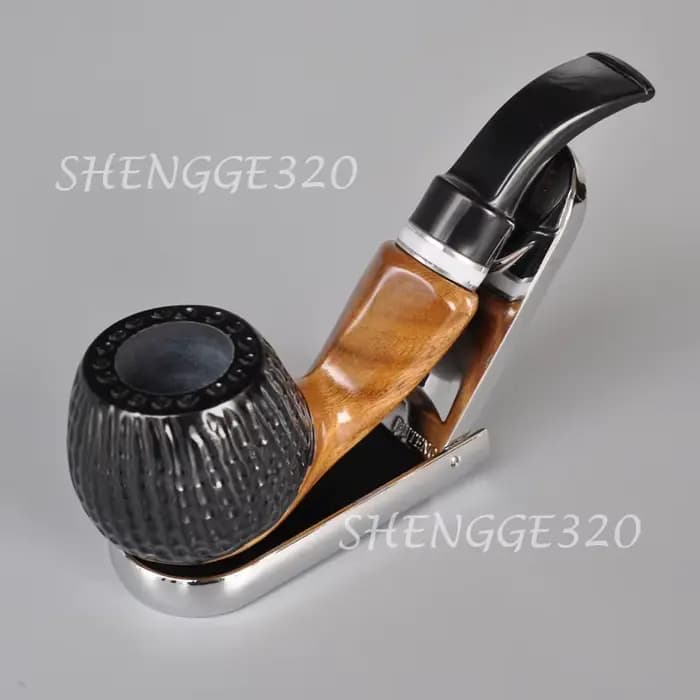 Pipe à tabac en bois de santal vert, lisse, avec tige coudée, enduit de laque