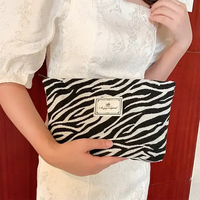 Sac à main femme imprimé léopard sac de maquillage toile fermeture éclair imperméable sac