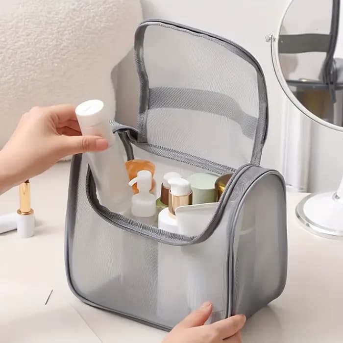Sac cosmétique en maille de nylon transparente