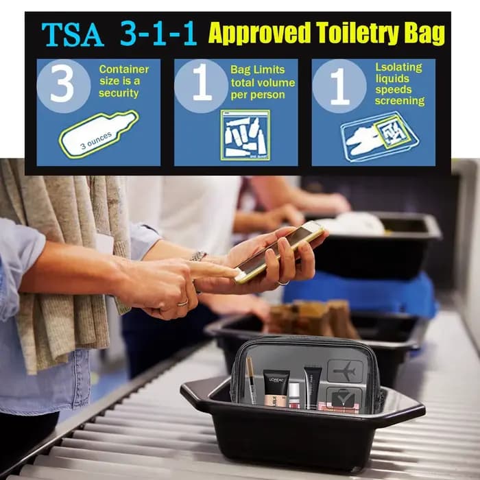 Trousse de toilette transparente approuvée par TSA - Pochette cosmétique de voyage de taille quart pour aéroports