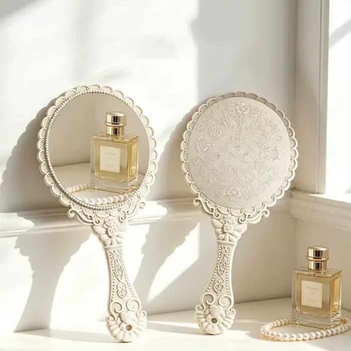 Miroir de maquillage portable vintage, miroir cosmétique de style européen, miroir de beauté portable haute définition, miroir de vanité rétro