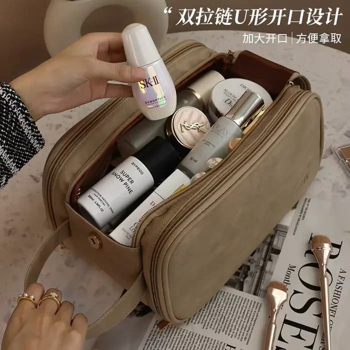 Sac de maquillage multifonctionnel en cuir PU pour femmes