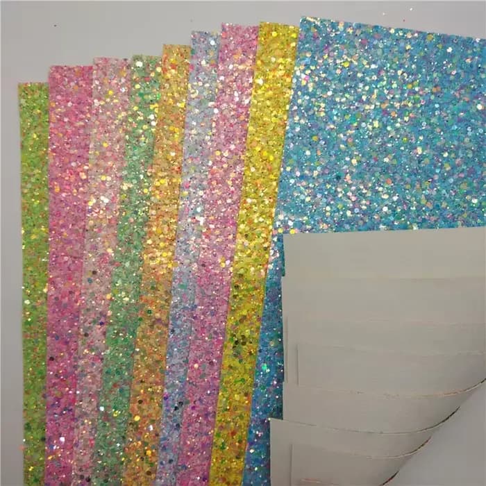 Tissu en Faux Vinyle à Paillettes de Couleurs Pastels