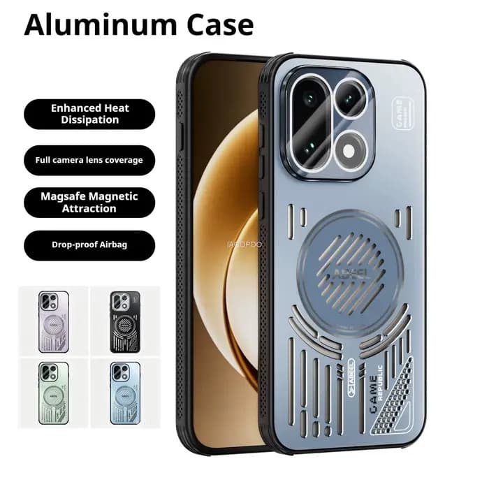 Coque en TPU avec dos en aluminium ajouré pour OnePlus 15 15R 13T 13S ACE 6 6T, compatible avec la recharge magnétique sans fil et dotée d'un film de protection d'objectif en verre