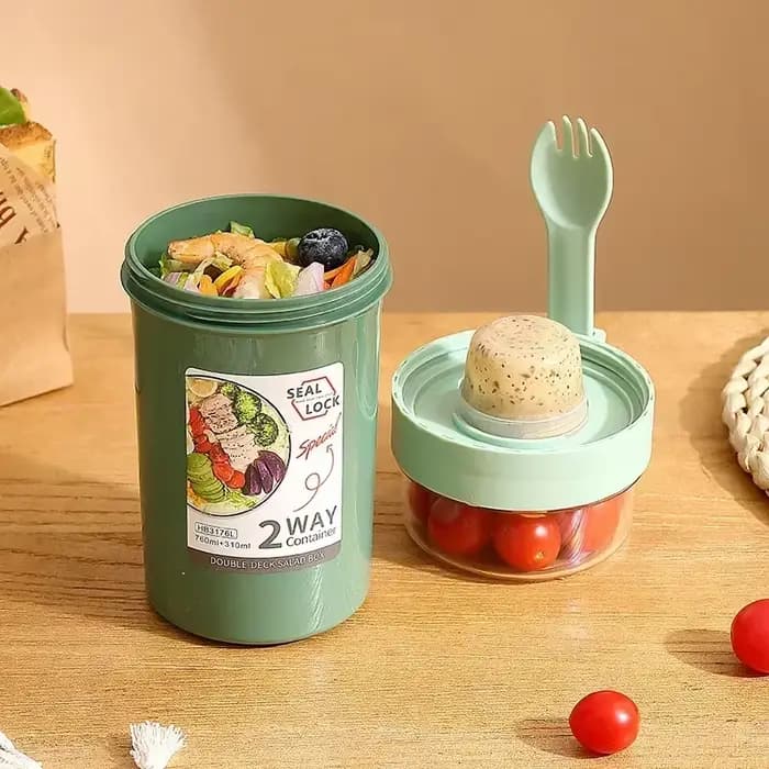 Boîte à déjeuner Bento pour salade, flocons d'avoine, petit déjeuner, Double tasse, céréales, noix, yaourt, ensemble de récipients avec support pour pansement, fourchette, préparation des repas