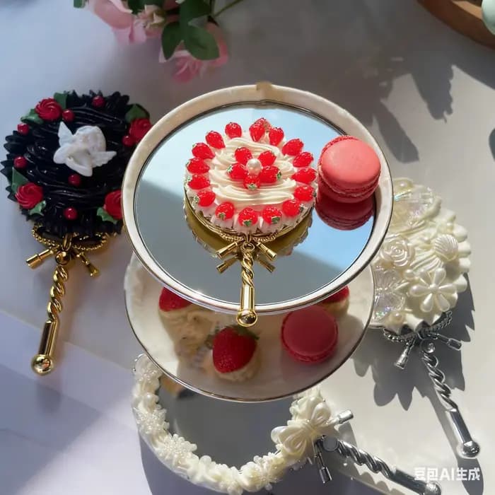Miroir de courtoisie à main vintage et magnifique