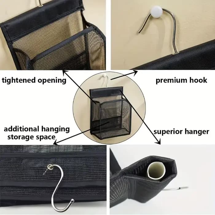 Sac de toilette suspendu en maille PVC
