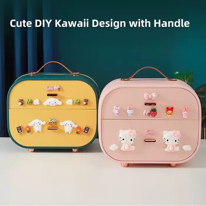 Hello Kitty Kuromii Melody Cartoon Cute Makeup Brush Hair Accessories Rubber Band Multi-Layer Jewelry Box Cosmetic Bag