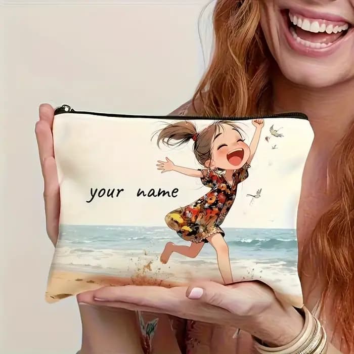 Nom/Message personnalisé - Trousse de maquillage vintage à motif mignon - Sac à main