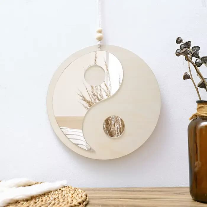 Miroir en bois décor à la maison Boho miroirs muraux pour salon chambre Tai Chi Yin Yang