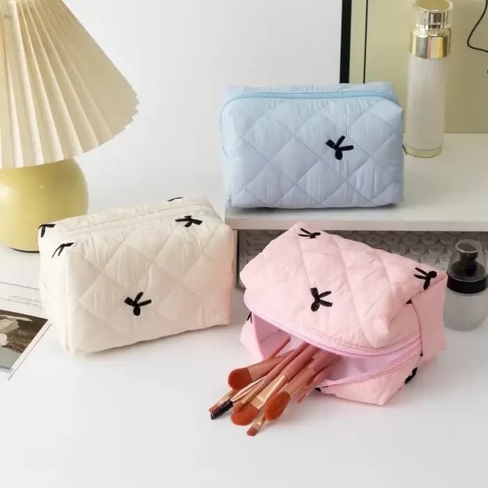Trousse de maquillage brodée avec nœud pour femmes