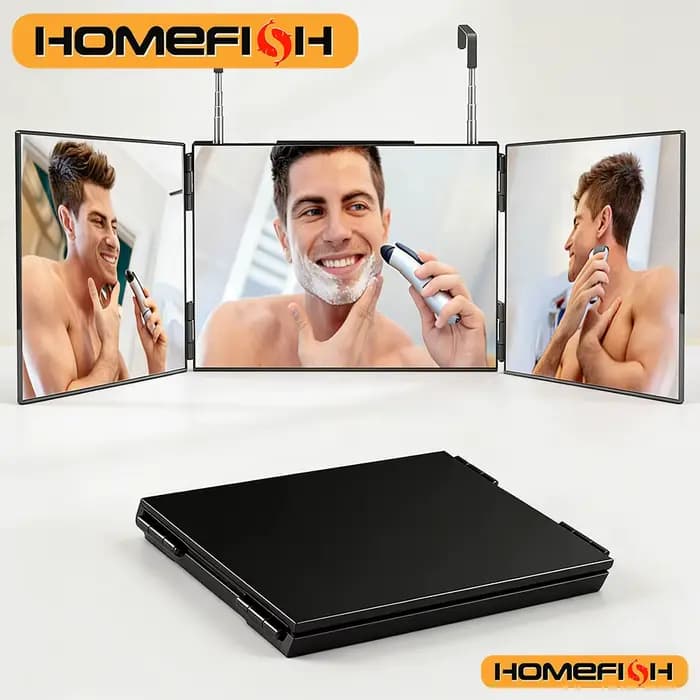 Miroir portable noir pliable à 360° avec crochets télescopiques réglables en hauteur
