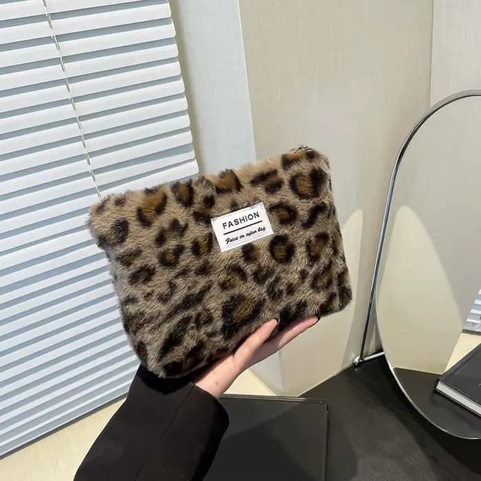 Trousse de maquillage rétro imprimé léopard