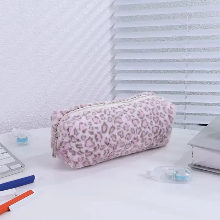 Sac à stylos souple à motif imprimé léopard