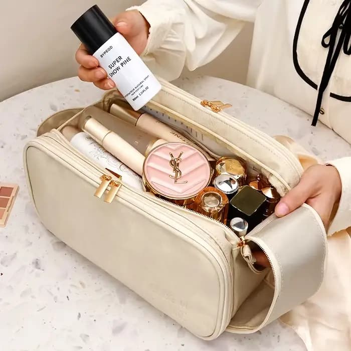 Sac de maquillage multifonctionnel en cuir PU pour femmes