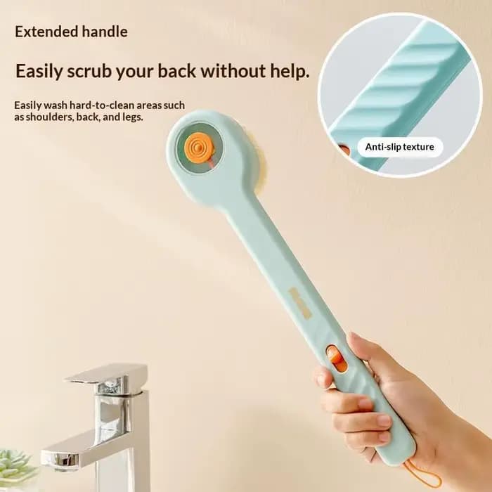 Brosse de bain à poils doux et manche long, distributeur de savon intégré, outil de nettoyage exfoliant pour la peau sous la douche