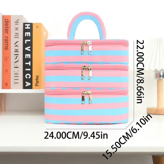 Grande trousse de maquillage à 3 couches avec poignée