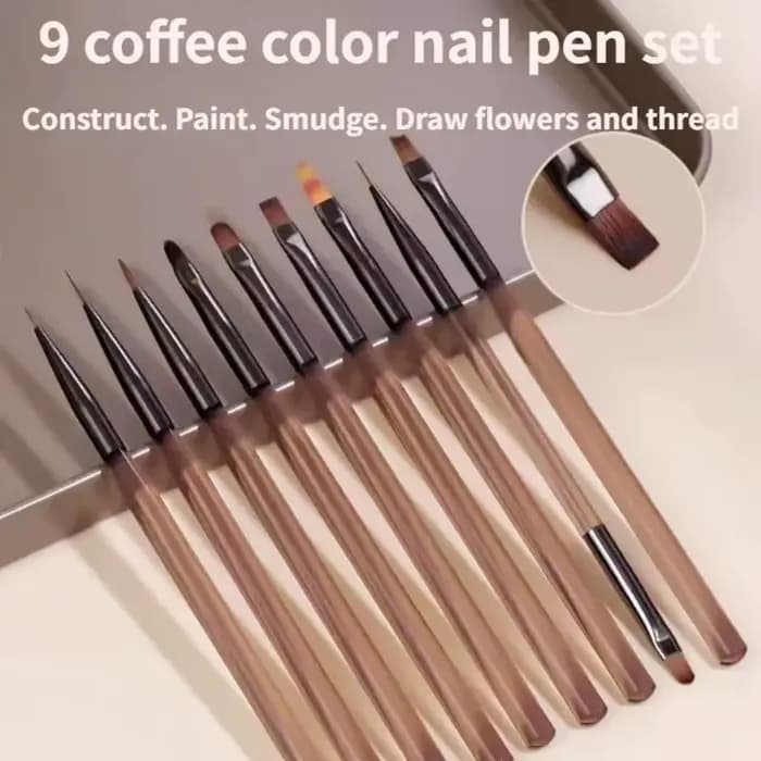 9 pièces brosse à ongles pour Nail Art Design