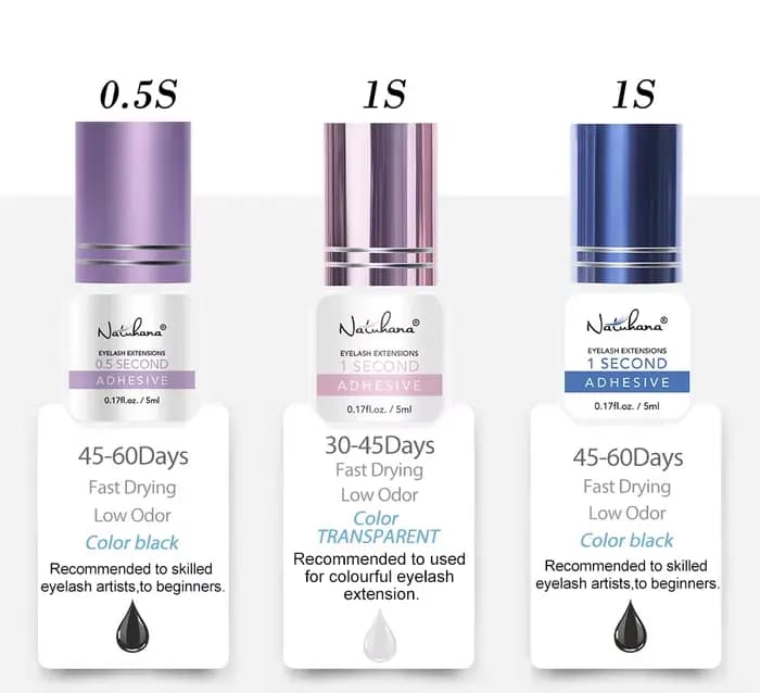 NATUHANA colle d'extension de cils noir/clair 2-3s séchage rapide yeux sensibles individuel fort faux