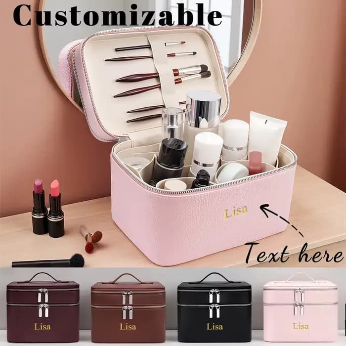 Trousse de maquillage professionnelle portable double couche avec nom personnalisé