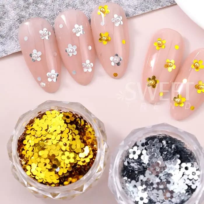 SWEET TREND - 2 Boîtes de Paillettes Dorées et Argentées pour Ongles
