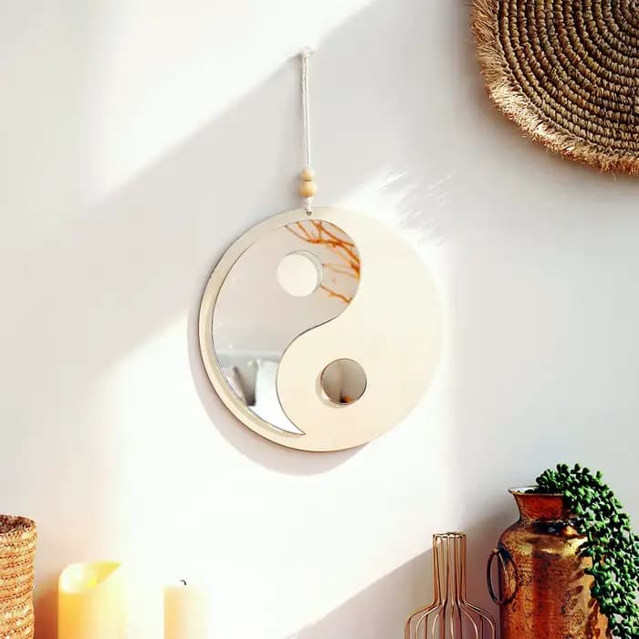 Miroir en bois décor à la maison Boho miroirs muraux pour salon chambre Tai Chi Yin Yang