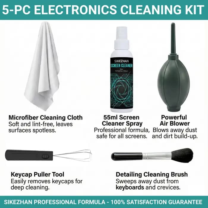 Kit de nettoyage électronique tout-en-un avec souffleur d'air et brosse. Entretien technique portable pour les écrans et claviers d'ordinateurs portables. Excellent cadeau pour homme.