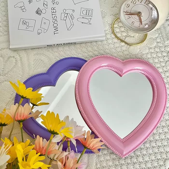 Miroir cosmétique décoratif de célébrité Web, cœur de fille, dortoir étudiant