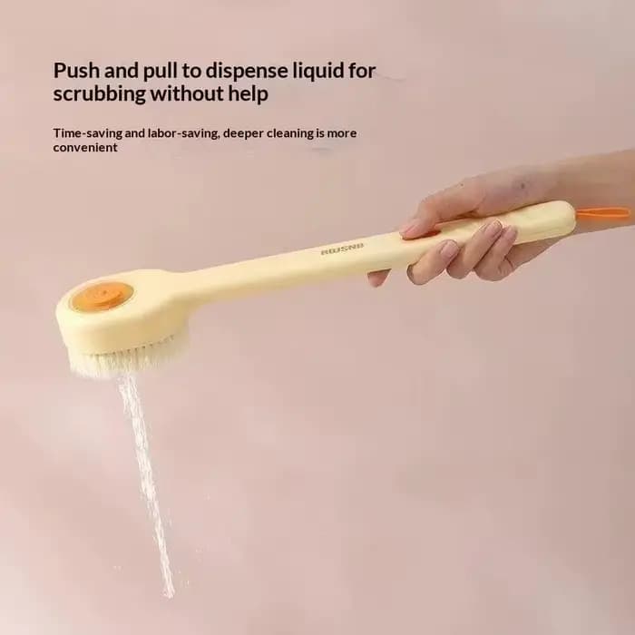 Brosse de bain à poils doux et manche long, distributeur de savon intégré, outil de nettoyage exfoliant pour la peau sous la douche