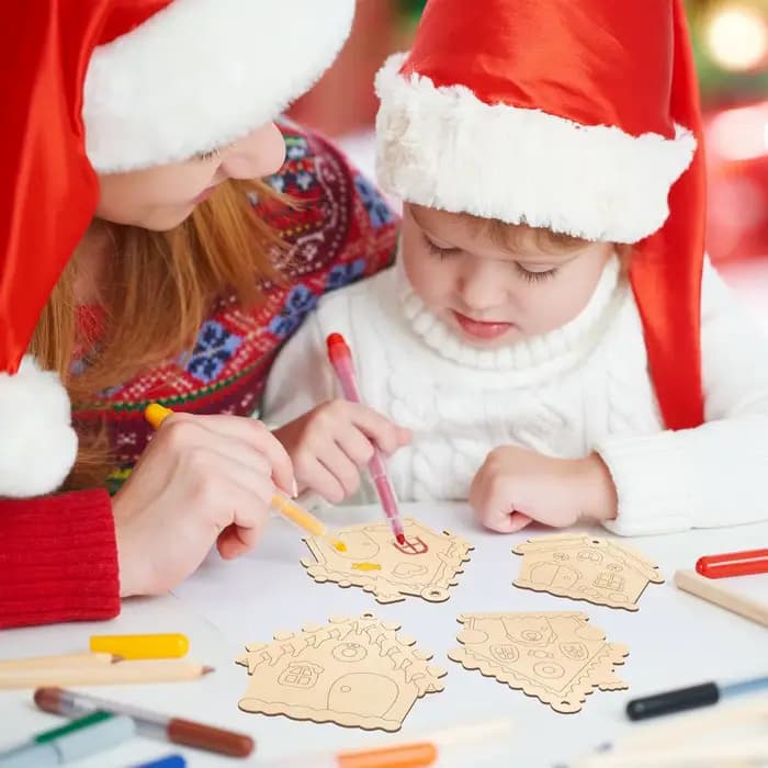 6 ensembles d'ornements de noël en bois, artisanat en bois inachevé, peinture, bricolage, découpes de noël peintes, tranches pour l'artisanat avec cordes