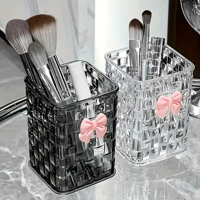 Boîte de rangement pour pinceaux de maquillage avec nœud