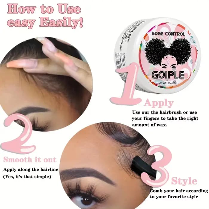 GOIPLE 30g Kit de cire de contrôle des bords pour femmes Gel coiffant Non gras petite taille Gel de ligne de cheveux lisse longue durée avec Kit de brosse