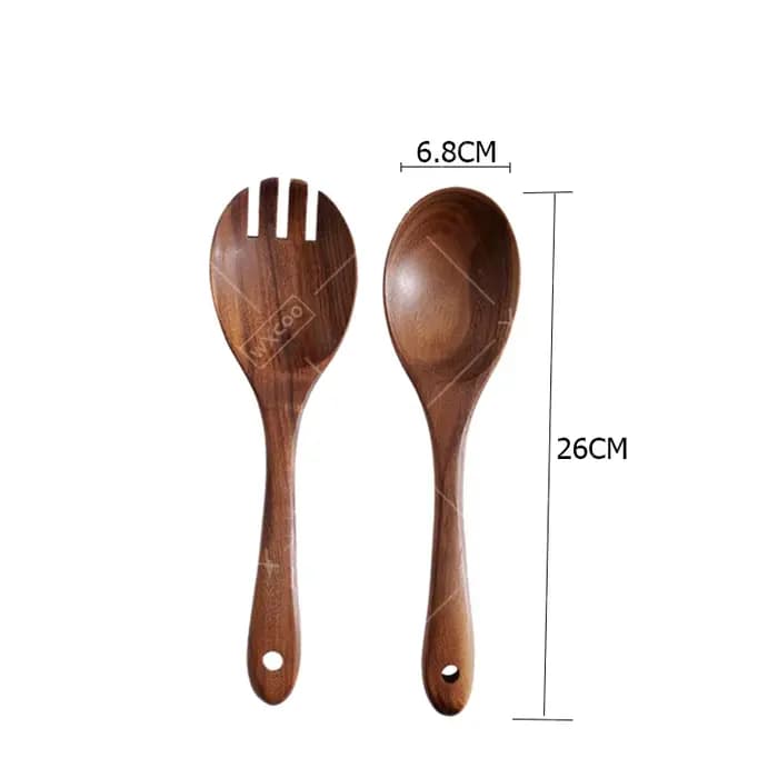 Cuillères à salade durables de 10 pouces, ensemble de couverts en bois d'acacia, mélangeur à salade, fourchette et cuillère, serviteurs à salade, ustensiles de cuisine, 2 pièces