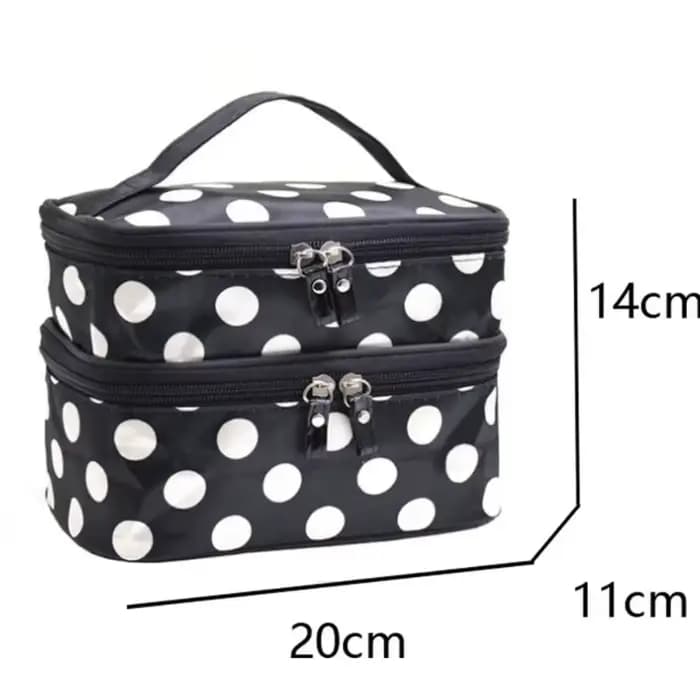 Sac de maquillage double couche à pois