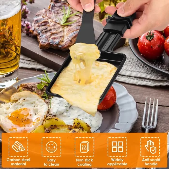 4pc forme carrée Mini Raclette gril casseroles poignée fromage fondu poêle antiadhésive en acier inoxydable BBQ